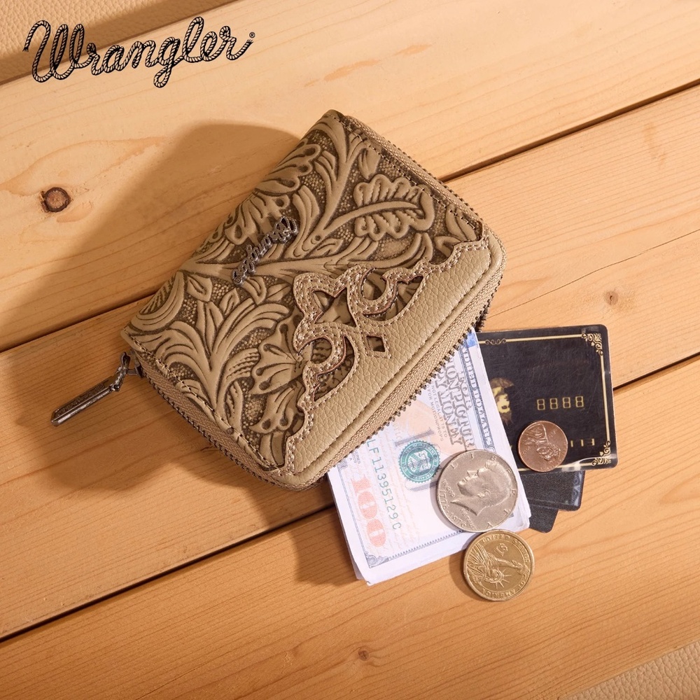 Wrangler Tooled Zip-Around Wallet Khaki - Picture 3 of 6